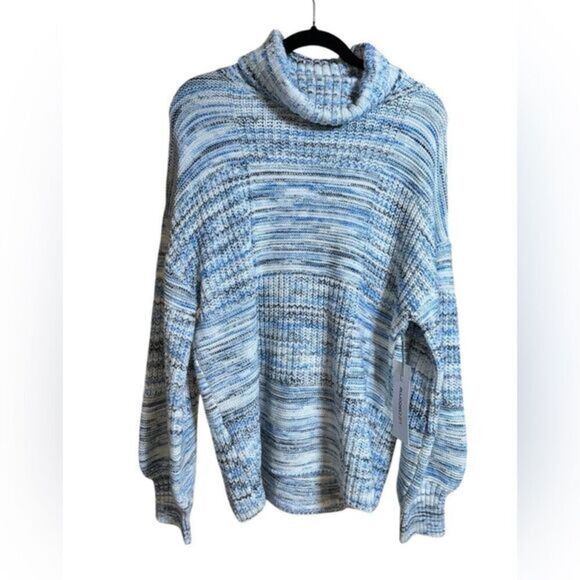NWT Plus Size Heather Blue/White Cowl Turtle Neck Acrylic Sweater - Size XXL - Picture 1 of 7